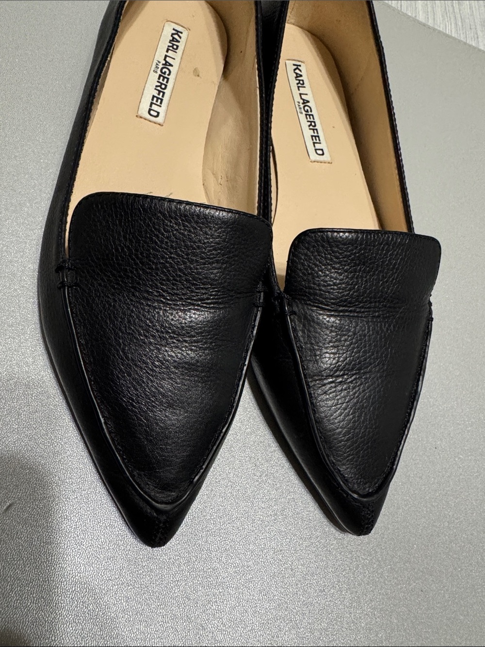 Karl Lagerfeld Paris Destine Black Leather Loafers Flats Pointed Toe Size 8 - Picture 8 of 12
